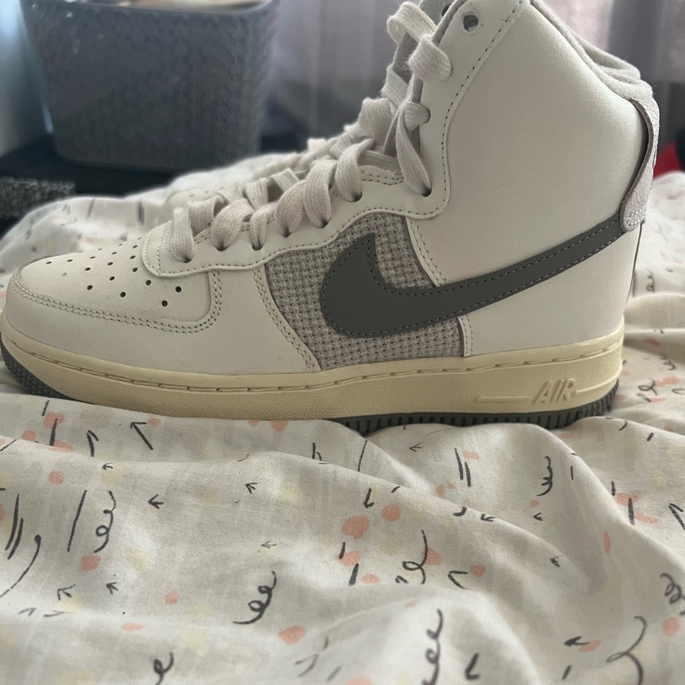 Grey and white shoes